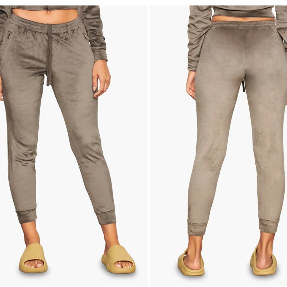 Skims Joggers Pants Bottoms Tapered High Rise Stretch Velour Smoke Gray S Small